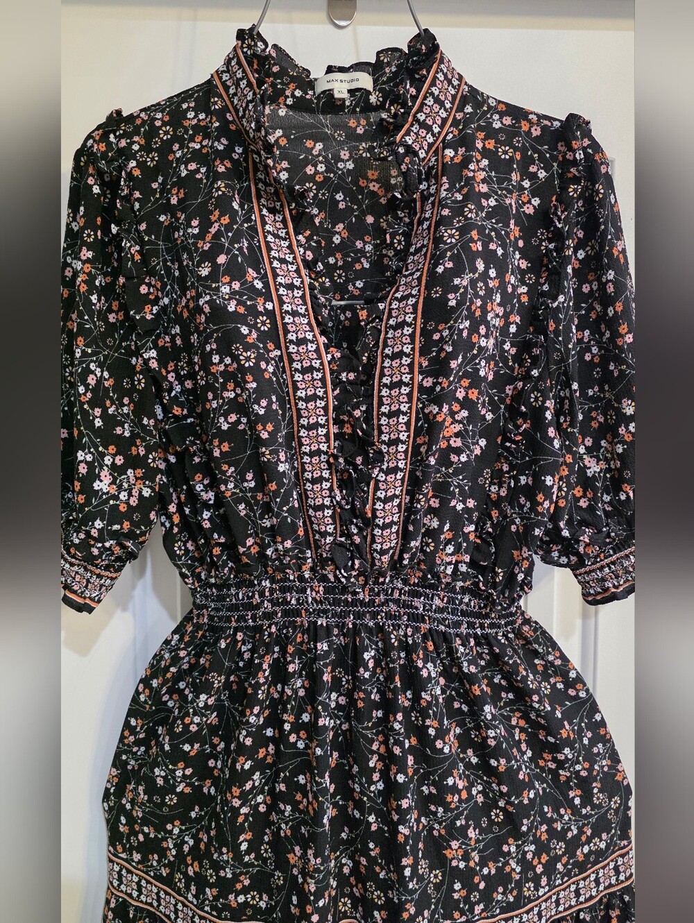 Max Studio Black Midi Dress with Pink Floral Trim - Picture 2 of 2